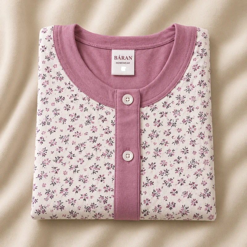 Pijama damă cu imprimeu  floral și nasturi -confort zilnic Marimea XL